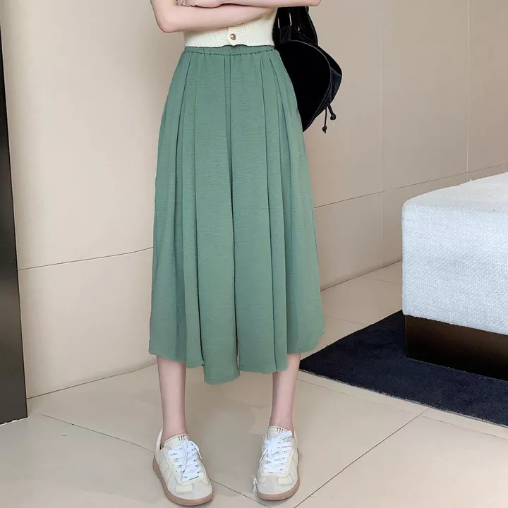 Quần váy lửng cạp cao có bigsize,quần ống rộng 50cm,quần giả váy ống rộng qua gối Q1