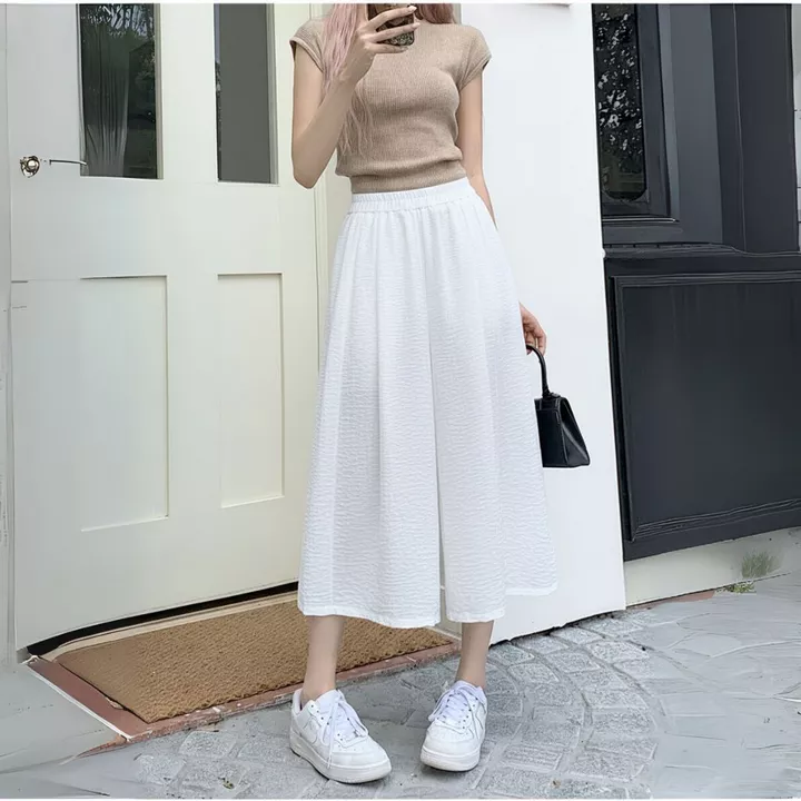 Quần váy lửng cạp cao có bigsize,quần ống rộng 50cm,quần giả váy ống rộng qua gối Q1