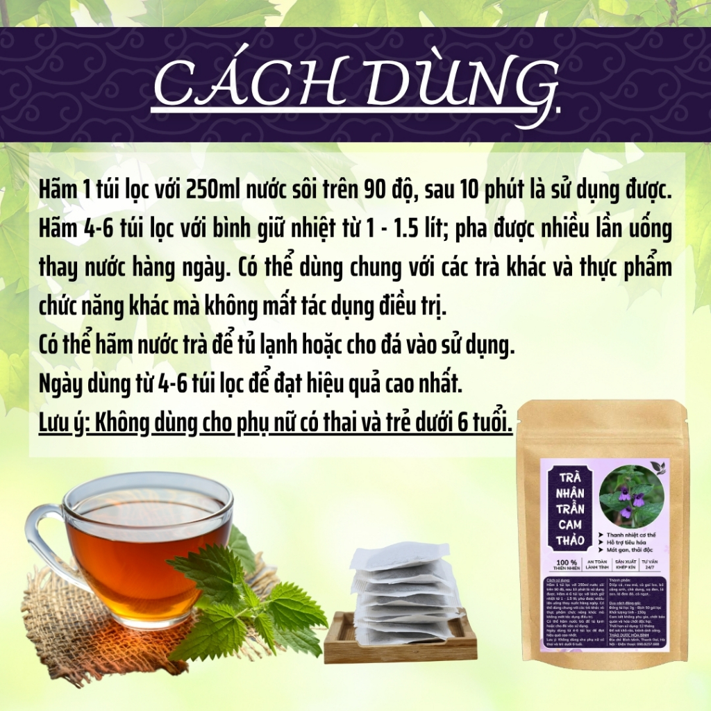 HÒA BÌNH ORGANIC - Trà Túi Lọc Nhân Trần Cam Thảo -Thanh nhiệt, giảm nóng trong, mát gan-Bịch 50 lọc