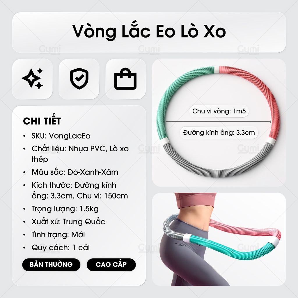 Vòng Lắc Eo Lò Xo Nâng Cấp Gập Gọn Cho Nữ 1.5kg - Lắc Êm, Không Rơi, Đàn Hồi Tốt, Cực Dễ Dùng - VongLacEo