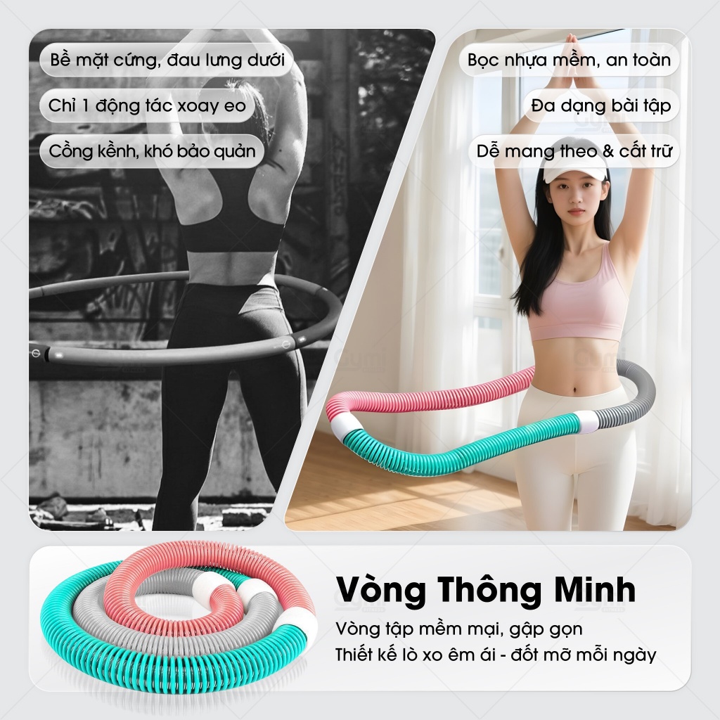 Vòng Lắc Eo Lò Xo Nâng Cấp Gập Gọn Cho Nữ 1.5kg - Lắc Êm, Không Rơi, Đàn Hồi Tốt, Cực Dễ Dùng - VongLacEo