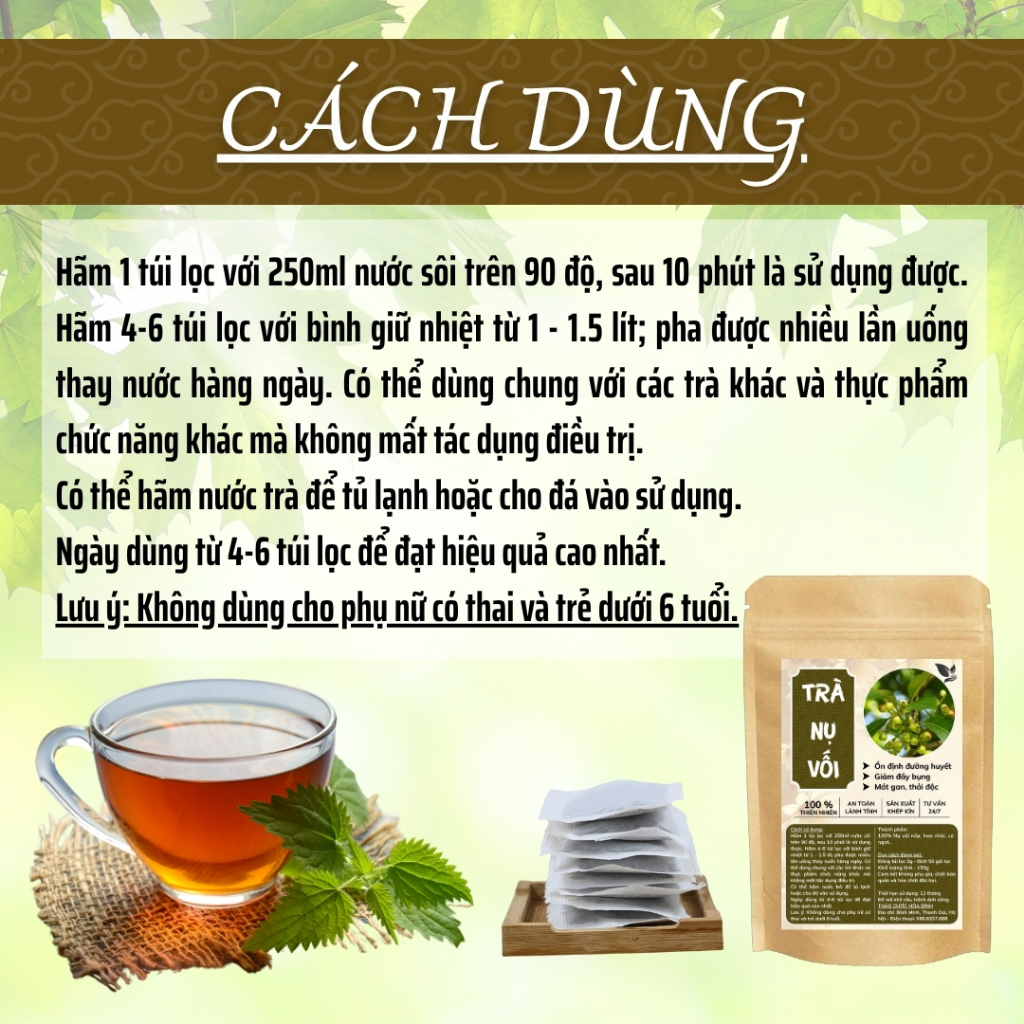 HÒA BÌNH ORGANIC - Trà Túi Lọc Nụ Vối - Ổn định đường huyết, thanh nhiệt, Giảm cân - Bịch 50 lọc