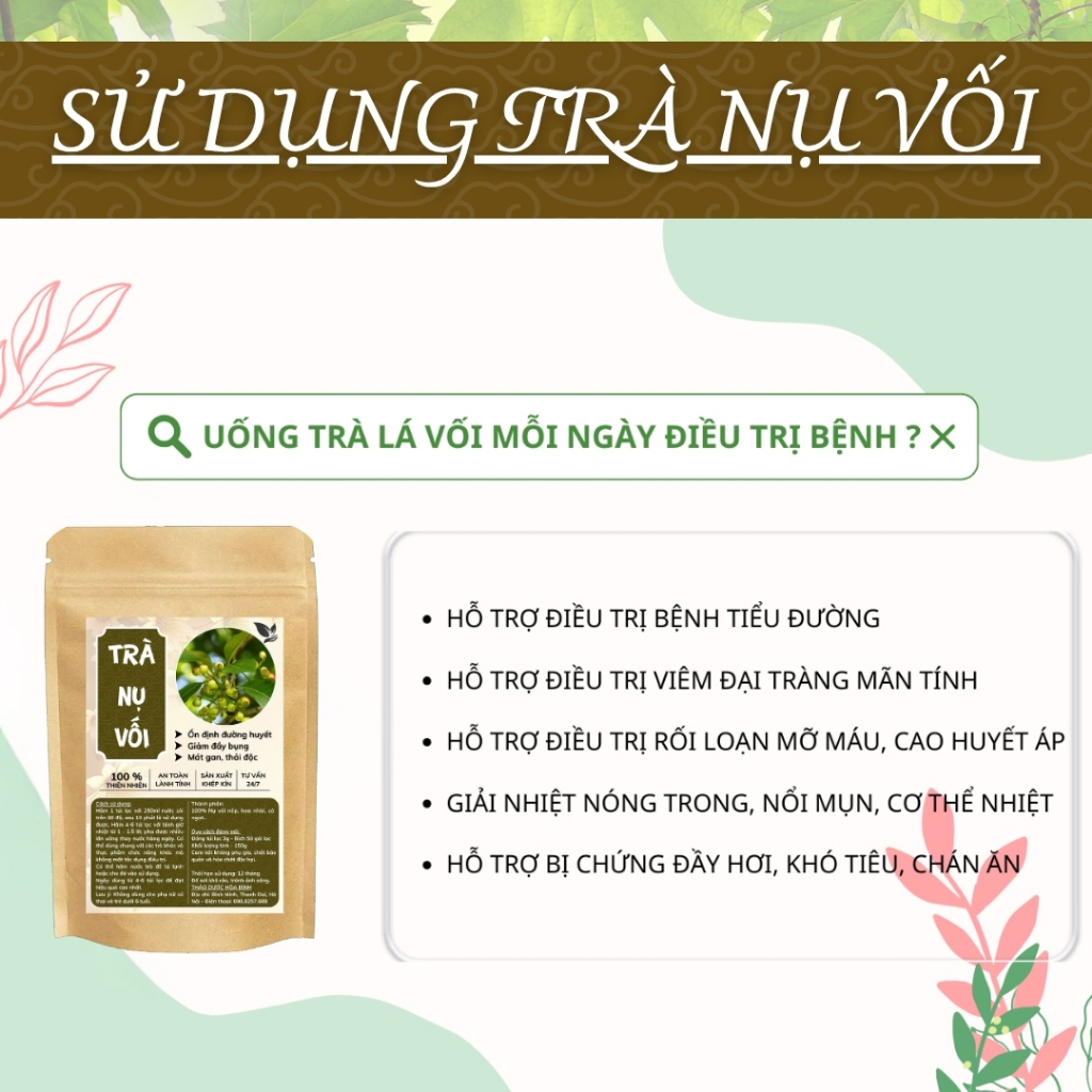 HÒA BÌNH ORGANIC - Trà Túi Lọc Nụ Vối - Ổn định đường huyết, thanh nhiệt, Giảm cân - Bịch 50 lọc
