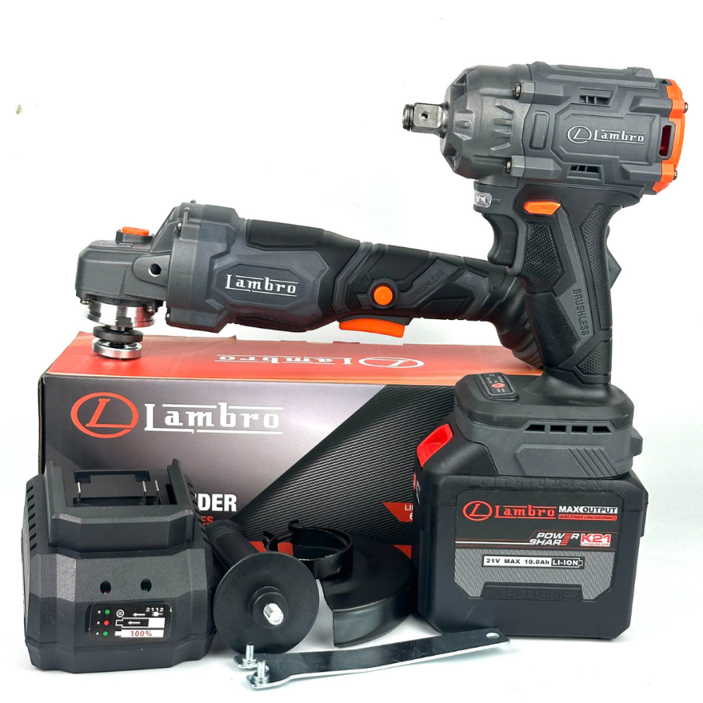 Combo Máy Siết Bulong LAMBRO LB360 Và Thân Mài LB5700 Kèm 2 Pin 20cell LAMBRO Tặng Sạc Chân Phổ Thông 4cm