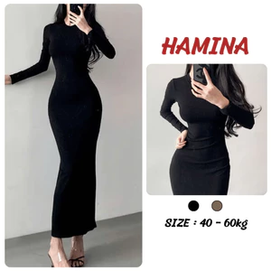 Váy Body Dáng Dài Chất Len Lông Thỏ Cao Cấp Hamina Dày Dặn Co Giãn Tốt , Đần Tay Dài Thu Đông Ôm Body Hamina 502