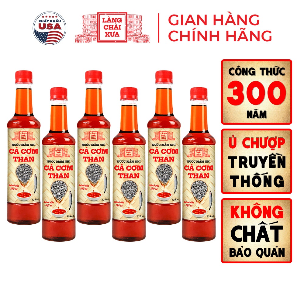 [TẶNG 1 NƯỚC TƯƠNG 125ML] THÙNG 6 CHAI NHỰA 525ML Nước mắm nhỉ cá cơm than Làng Chài Xưa 300 năm
