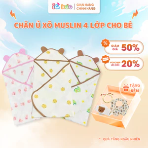 Chăn Ủ Choàng Xô Muslin 4 Lớp Có Mũ Cho Bé IQKAO UC02 – Khăn Tắm, Chăn Quấn Sơ Sinh Mềm Mại, Thoáng Khí, Kháng Khuẩn