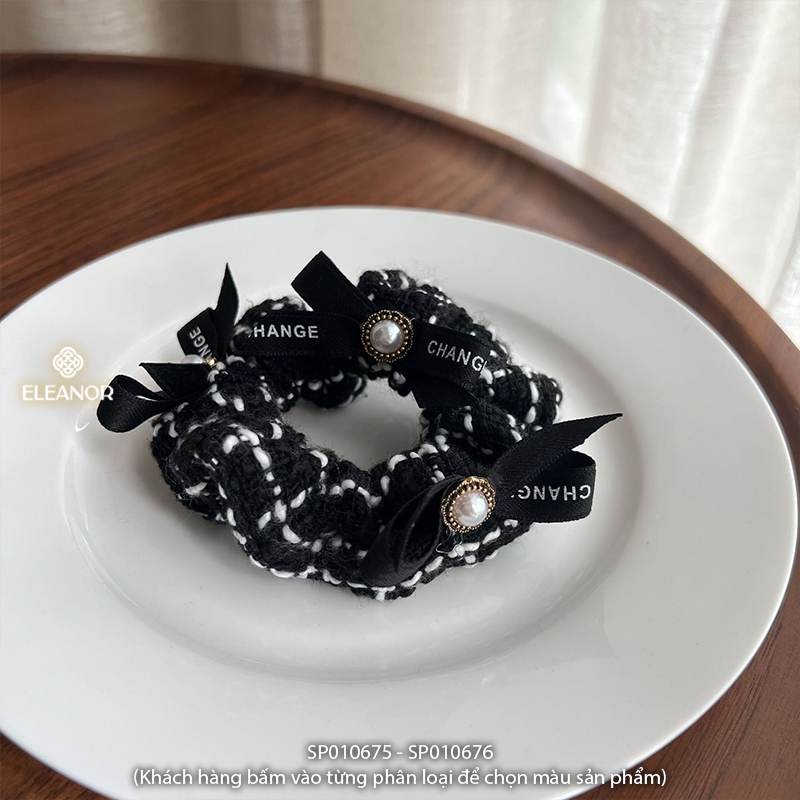 Dây buộc tóc nữ scrunchies Eleanor Accessories caro đính nơ cột tóc sang trọng phụ kiện tóc 10675