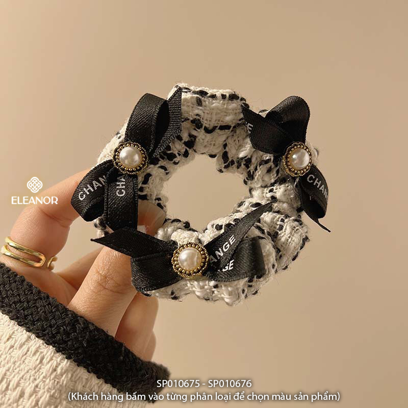 Dây buộc tóc nữ scrunchies Eleanor Accessories caro đính nơ cột tóc sang trọng phụ kiện tóc 10675