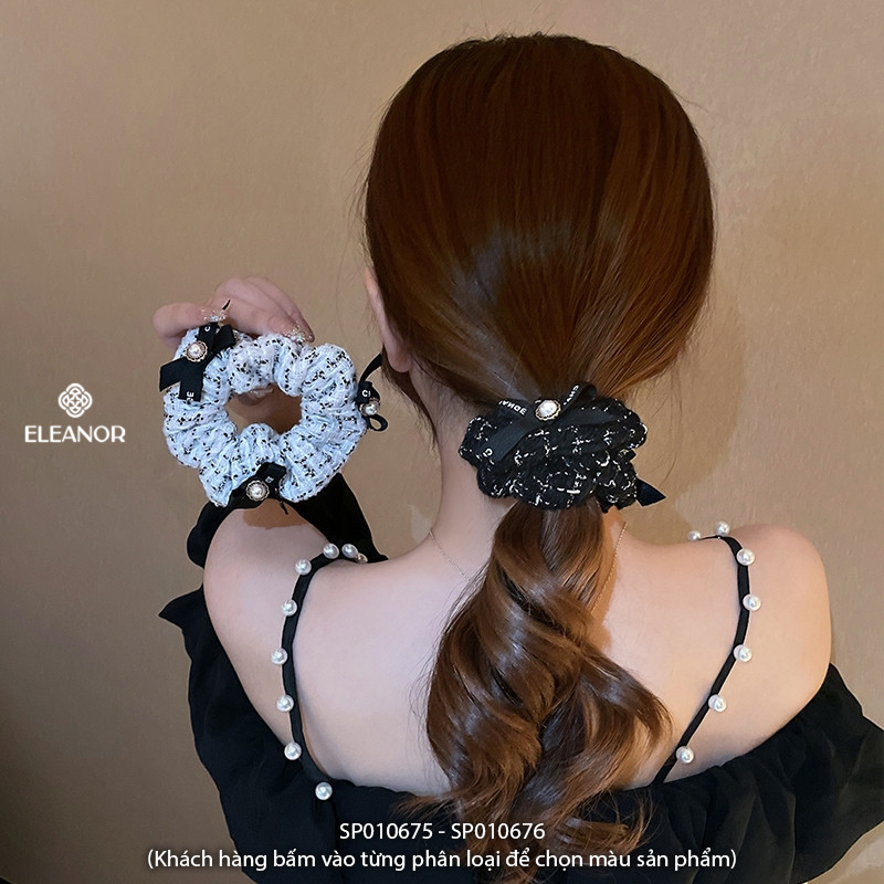 Dây buộc tóc nữ scrunchies Eleanor Accessories caro đính nơ cột tóc sang trọng phụ kiện tóc 10675