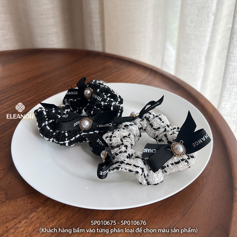 Dây buộc tóc nữ scrunchies Eleanor Accessories caro đính nơ cột tóc sang trọng phụ kiện tóc 10675