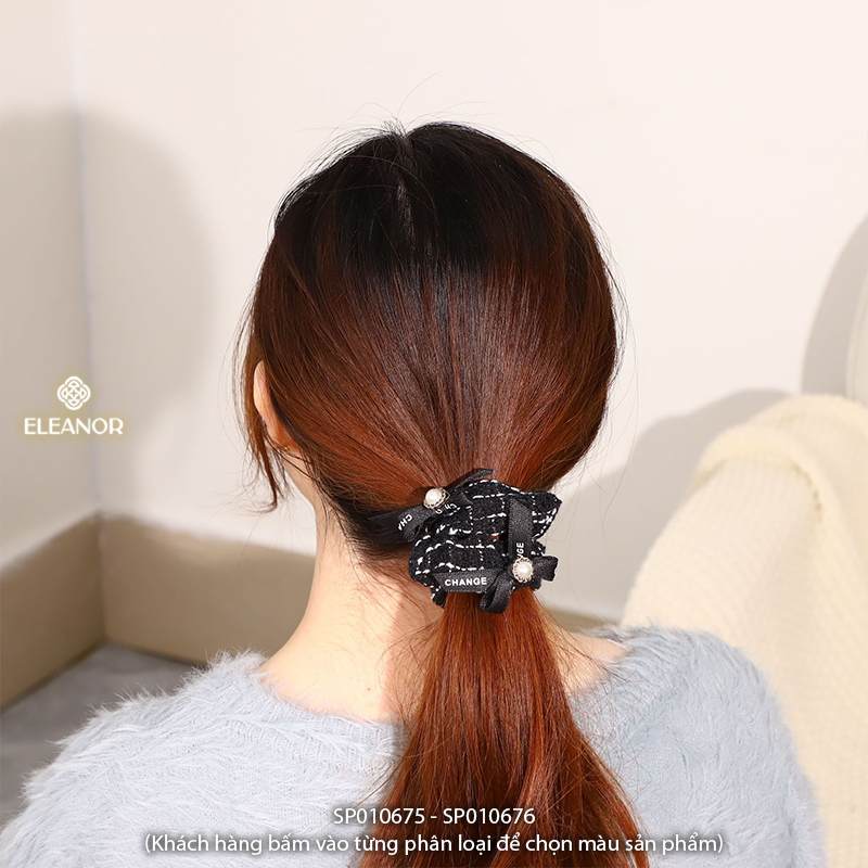 Dây buộc tóc nữ scrunchies Eleanor Accessories caro đính nơ cột tóc sang trọng phụ kiện tóc 10675