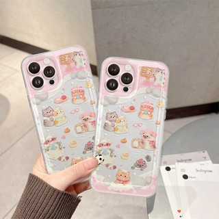 Ốp Lưng iPhone Mèo Tắm Viền Thẳng Chống Sốc, Bảo Vệ Camera - iP 7/8/X/XS/11/12/13/14/15/16/17/Plus/Pro/Max/Air