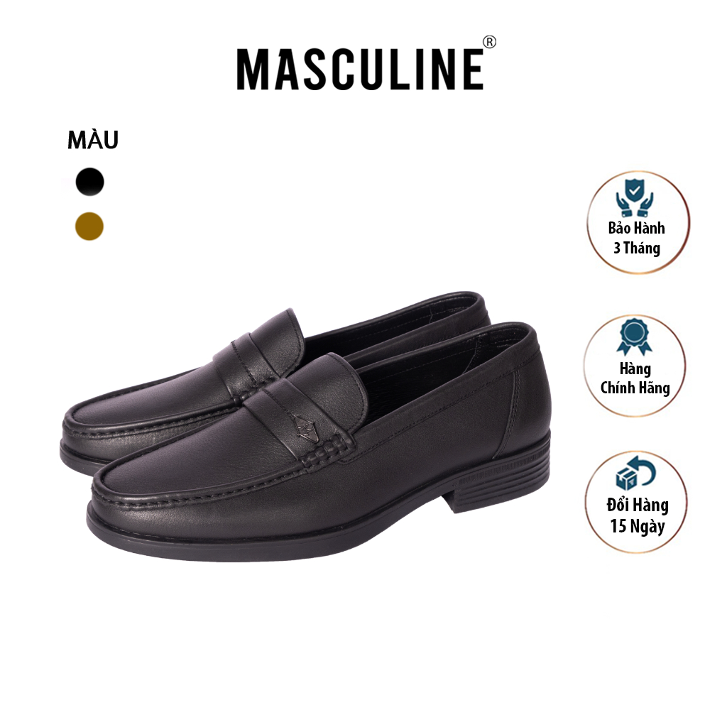 Giày da nam cao cấp MASCULINE GSP504 – Giày lười nam da bò thật mặt da hạt, phom công sở sang trọng