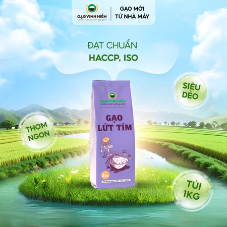 Gạo Lứt Tím Than Vinh Hiển Túi 1KG - Dẻo nhiều, healthy, eatclean, ngon cơm