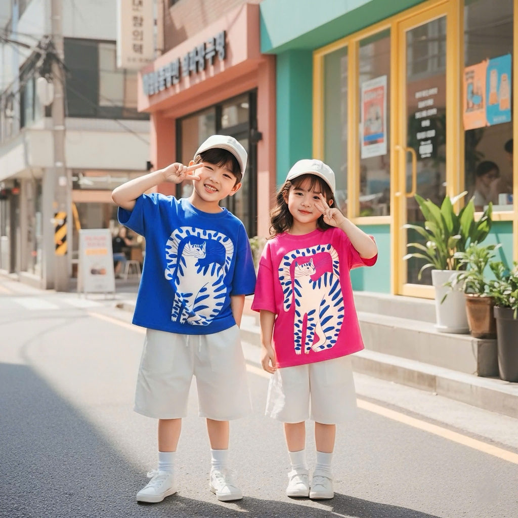 Áo Thun Trẻ Em Mirage Họa Tiết Mèo Đốm Xanh 3D Hoạt Hình Dễ Thương Chất 100% Cotton Cao Cấp.