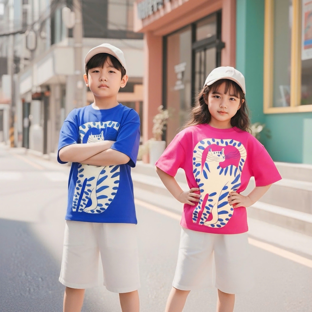 Áo Thun Trẻ Em Mirage Họa Tiết Mèo Đốm Xanh 3D Hoạt Hình Dễ Thương Chất 100% Cotton Cao Cấp.