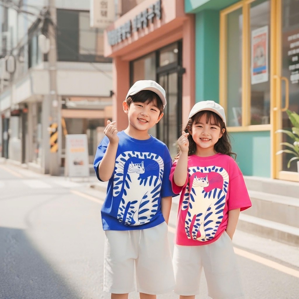 Áo Thun Trẻ Em Mirage Họa Tiết Mèo Đốm Xanh 3D Hoạt Hình Dễ Thương Chất 100% Cotton Cao Cấp.