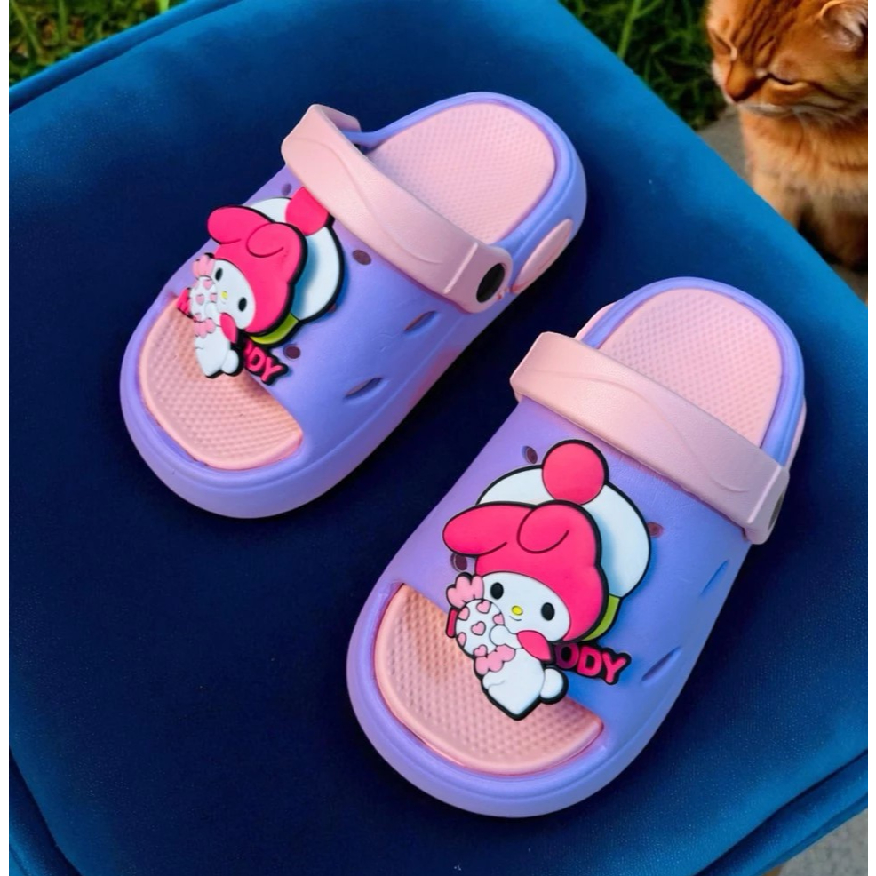 Dép bánh mì quai sau cho bé gái hình Melody sticker XOAY siêu nhẹ êm chân bé