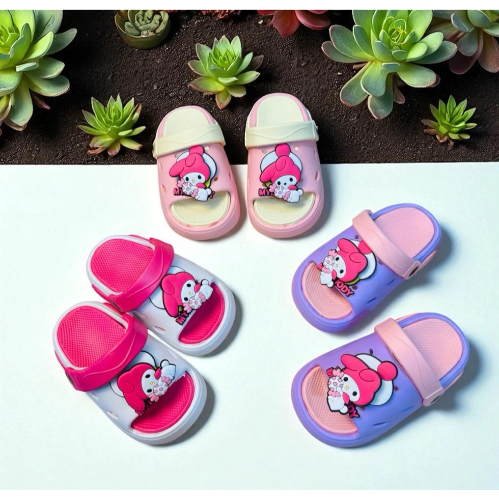 Dép bánh mì quai sau cho bé gái hình Melody sticker XOAY siêu nhẹ êm chân bé
