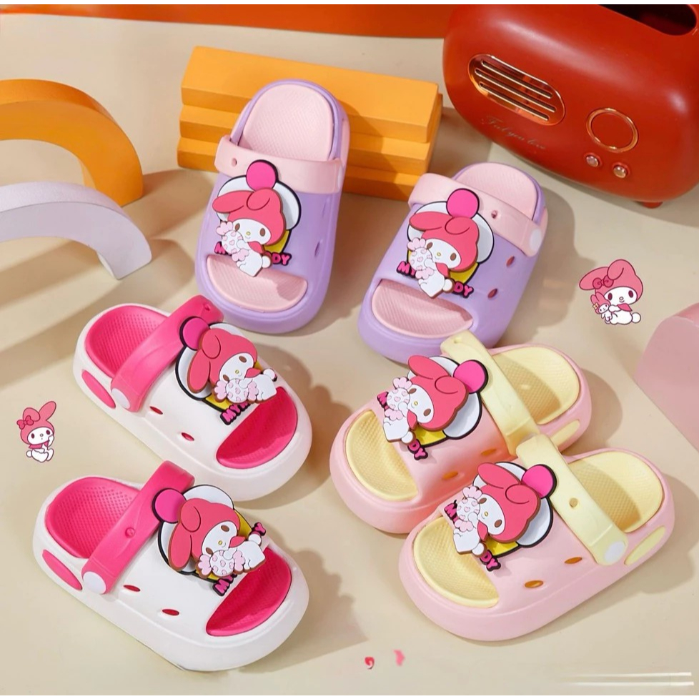 Dép bánh mì quai sau cho bé gái hình Melody sticker XOAY siêu nhẹ êm chân bé