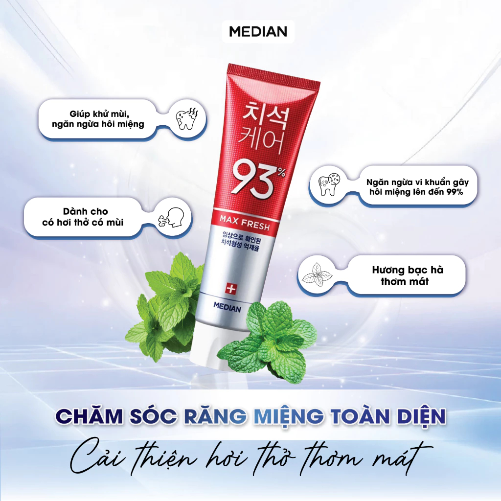 Kem đánh răng Median IQ 93% Tartar BadBreath Toothpaste 120g ( màu đỏ) cải thiện hơi thở thơm mát