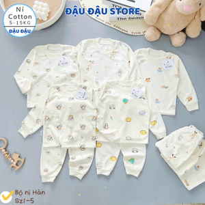 Set 3/5 Bộ Quần Áo Dài Tay Thu Đông Nỉ Cotton In hoạ tiết mềm mịn cho bé 5-15kg NC07 Đậu Đậu Store