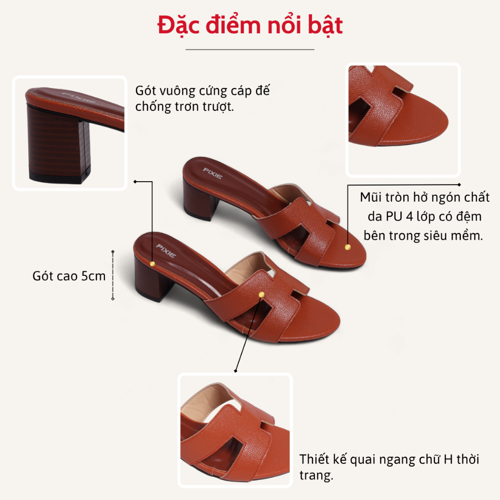 Guốc Cao Gót 5cm Quai Chữ H Pixie X867