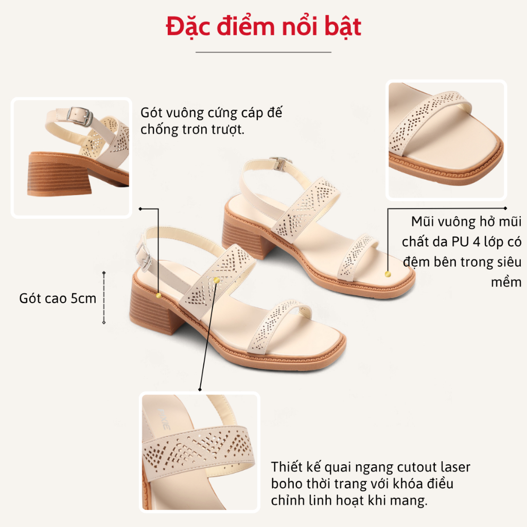[Form to] Giày Sandal Nữ 5cm Quai Ngang Cutout Laser Pixie H401