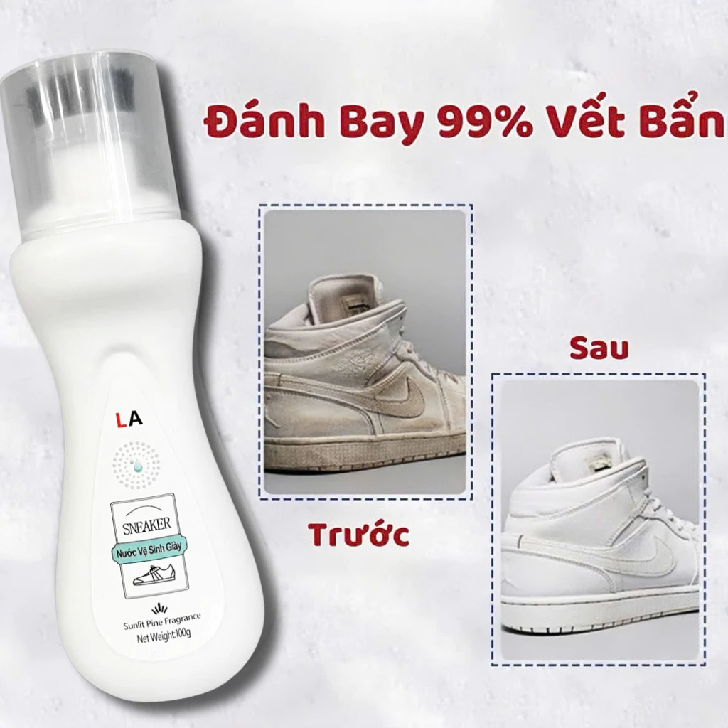 Combo 3 chai vệ sinh giày sneaker LA 100ML tẩy ố vàng khử mùi nhanh làm sạch giày dép đa chất liệu
