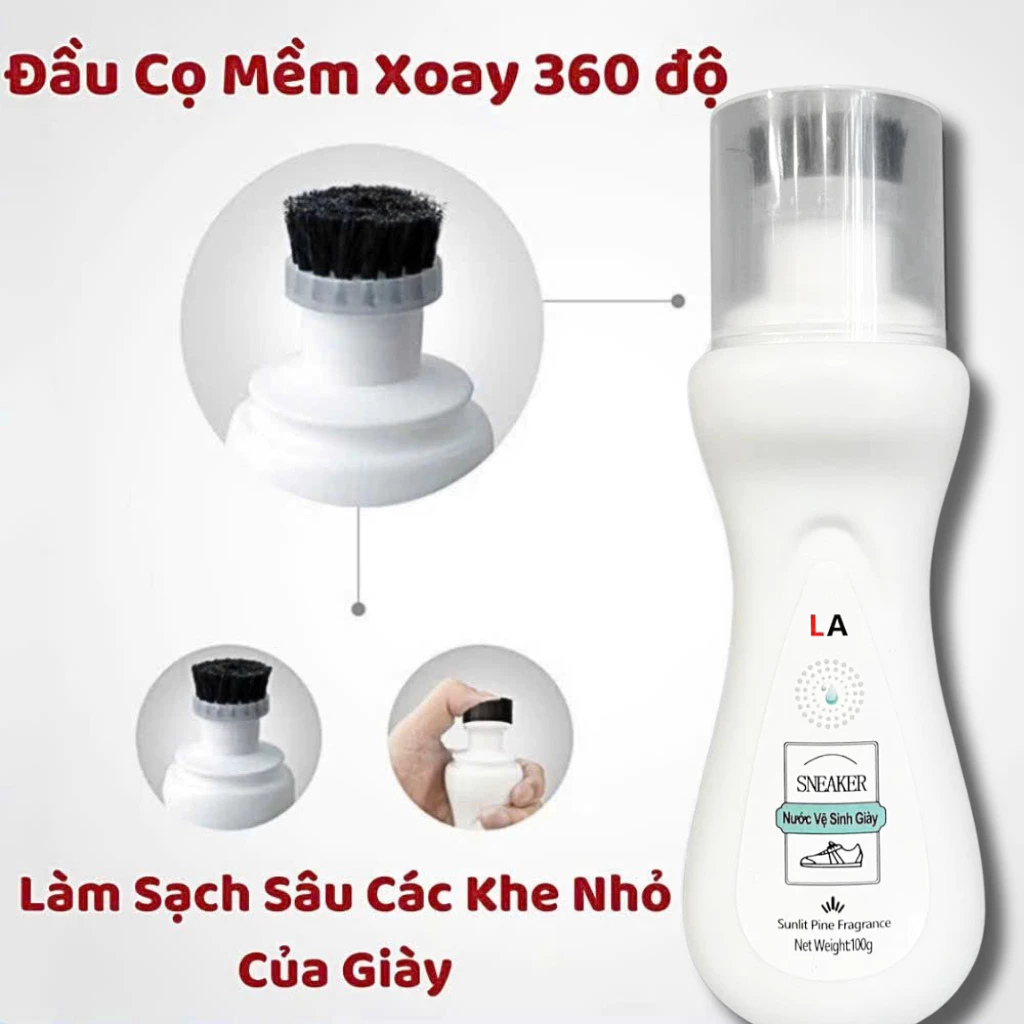 Combo 3 chai vệ sinh giày sneaker LA 100ML tẩy ố vàng khử mùi nhanh làm sạch giày dép đa chất liệu