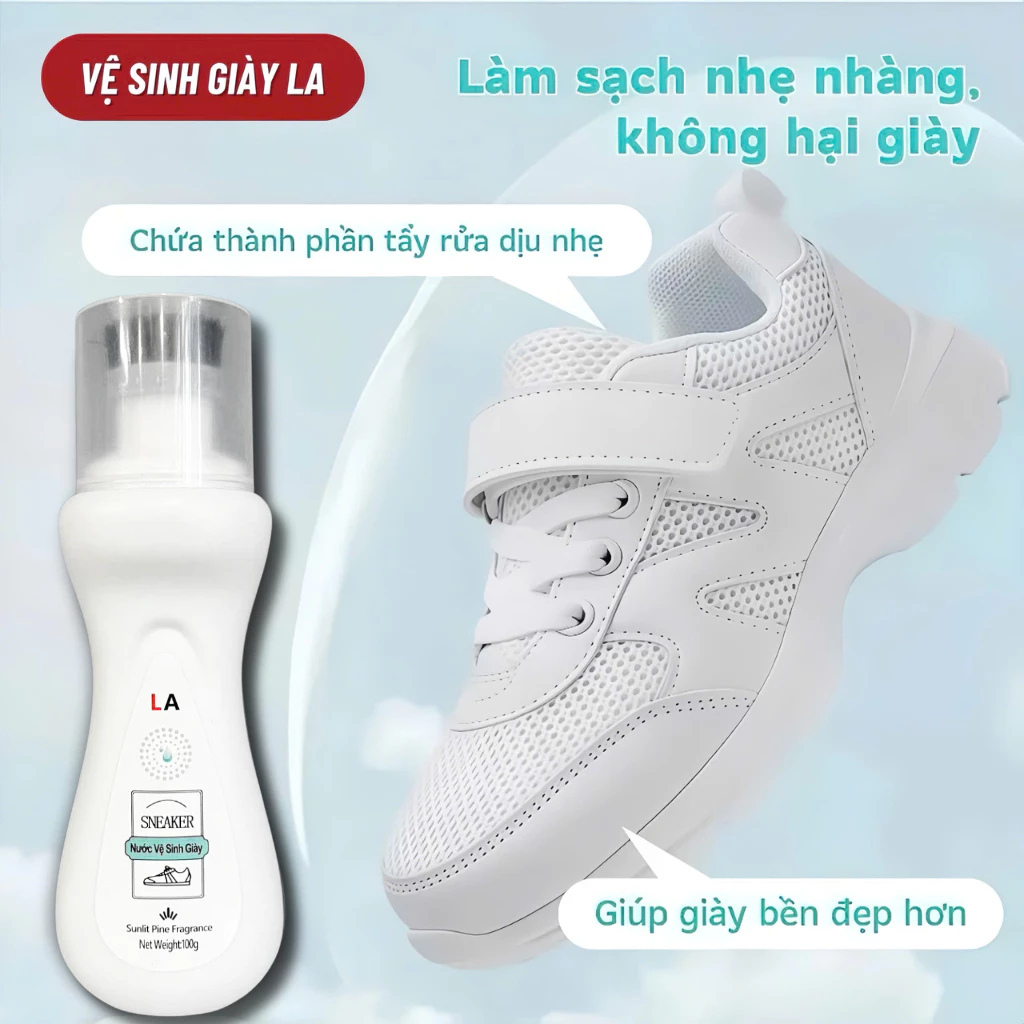 Combo 3 chai vệ sinh giày sneaker LA 100ML tẩy ố vàng khử mùi nhanh làm sạch giày dép đa chất liệu