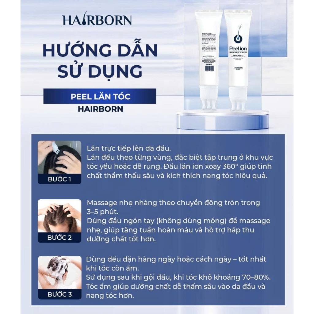 Lăn Mọc Tóc Mocha Hairborn , Tinh Chất Mọc Tóc Công Nghệ Ion Nano 2 chiều , Peel Ion Hairborn 60ml