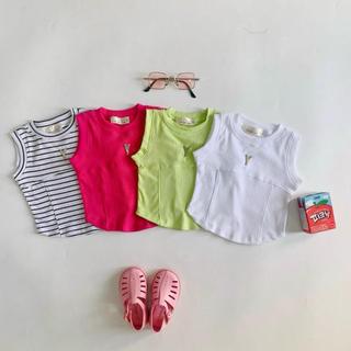A12-[tomnaukid] Áo ba lỗ đính tag cho bé gái cực xinh Cotton Vải Cotton - Size 8-35Kg