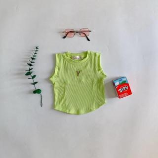A12-[tomnaukid] Áo ba lỗ đính tag cho bé gái cực xinh Cotton Vải Cotton - Size 8-35Kg
