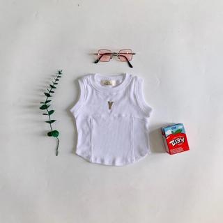 A12-[tomnaukid] Áo ba lỗ đính tag cho bé gái cực xinh Cotton Vải Cotton - Size 8-35Kg