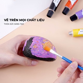 Màu Acrylic Tuýp 12ml Artmate 12 24 Màu Chất Mịn, Đậm Đặc, Dễ Tán, Pha Trộn Màu Kèm Cọ Và Khay, Vẽ Trên Nhiều Chất Liệu