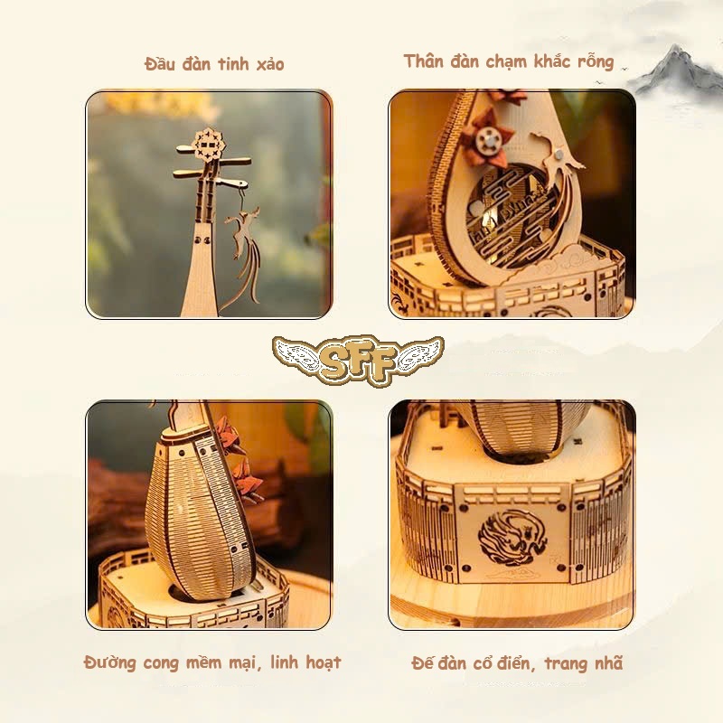 Đồ Chơi Lắp Ráp Mô Hình Gỗ 3D Hộp Nhạc Bằng Gỗ Lắp Ráp Đàn Đàn Tỳ Bà (Tỷ Bà Cầm) TSDTQ