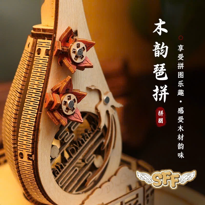 Đồ Chơi Lắp Ráp Mô Hình Gỗ 3D Hộp Nhạc Bằng Gỗ Lắp Ráp Đàn Đàn Tỳ Bà (Tỷ Bà Cầm) TSDTQ
