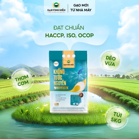 Gạo Hương Lài Sữa Khổng Tước Nguyên 5kg Vinh Hiển - Dẻo vừa, thơm, mềm cơm - gạo thơm ngon