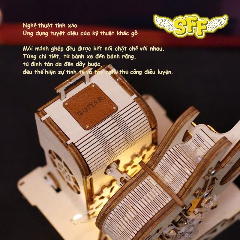 Đồ Chơi Lắp Ráp Mô Hình Gỗ 3D Hộp Nhạc Bằng Gỗ Lắp Ráp Đàn Guitar