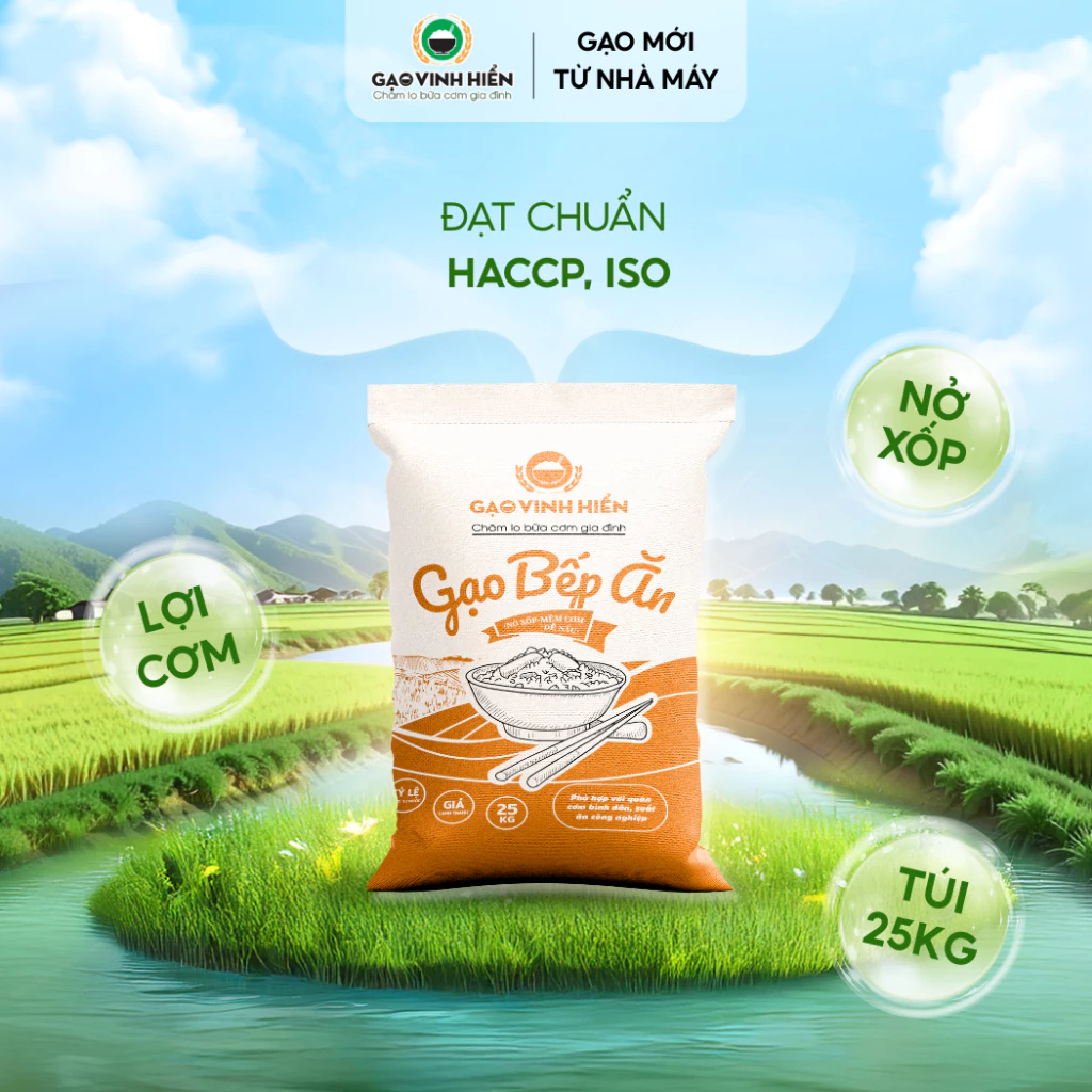 Gạo Bếp Ăn 25KG Vinh Hiển - Nở xốp, lợi cơm, tơi cơm - Gạo cơm chiên, gạo suất ăn công nghiệp, gạo căn tin