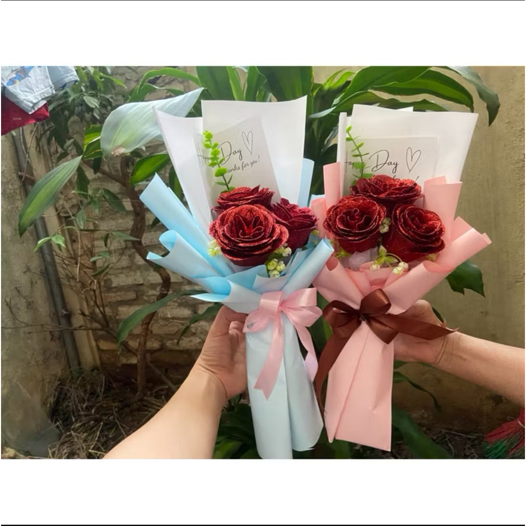 Bó Hoa Nhũ Thành phẩm 3 bông - Quà tặng ý nghĩa,Ngày lễ