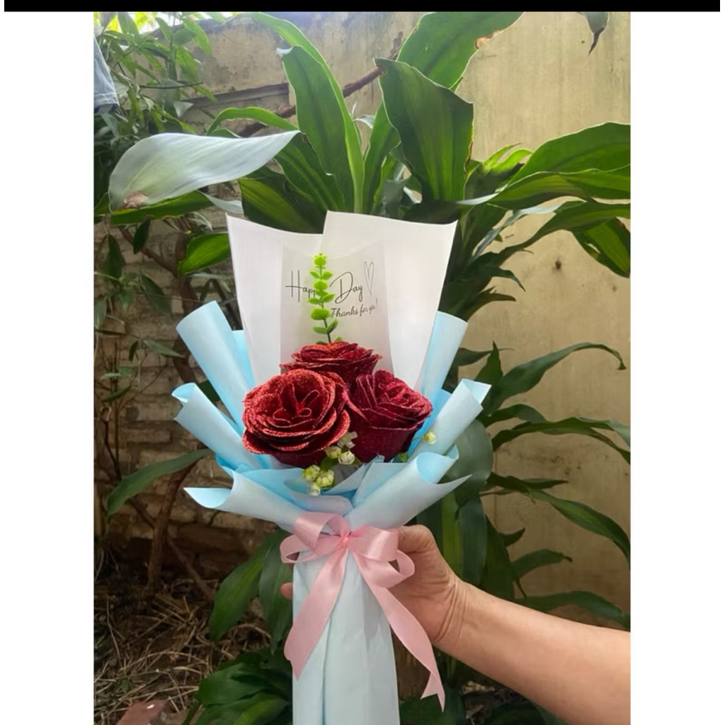 Bó Hoa Nhũ Thành phẩm 3 bông - Quà tặng ý nghĩa,Ngày lễ