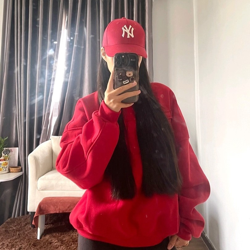 Mũ Nón lưỡi trai MLB Meowist Unisex chất liệu Kaki màu đỏ logo NY, nón lưỡi trai thời trang, thể thao
