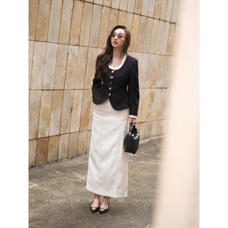 Blazer cổ tròn tay phồng HAGOO phong cách công sở thanh lịch [B8049]
