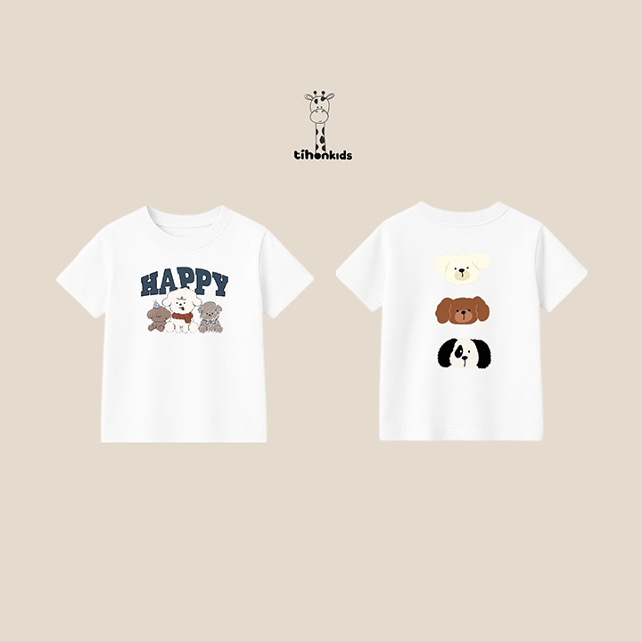 [A04] Áo Phông Trẻ Em In Cún Hoạt Hình Cộc Tay Chất Cotton Mềm Mịn | Form Rộng Thoải Mái