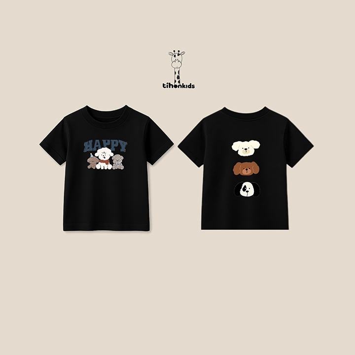 [A04] Áo Phông Trẻ Em In Cún Hoạt Hình Cộc Tay Chất Cotton Mềm Mịn | Form Rộng Thoải Mái