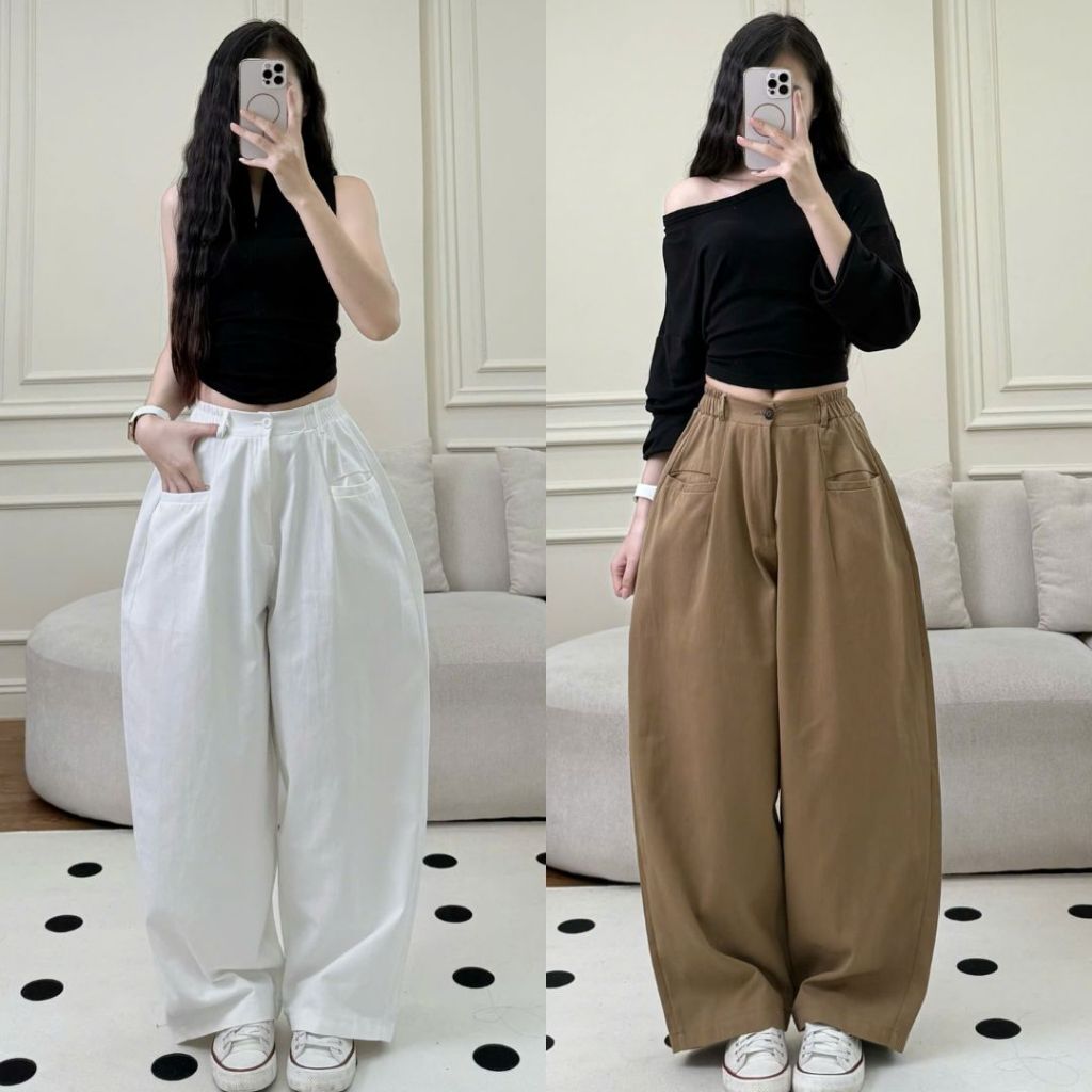 Quần Kaki Harem Dáng Bom Cạp Chun Túi Ngang Unisex Mặc Đi Học Đi Làm Form Rộng Dễ Mặc JOOLATe