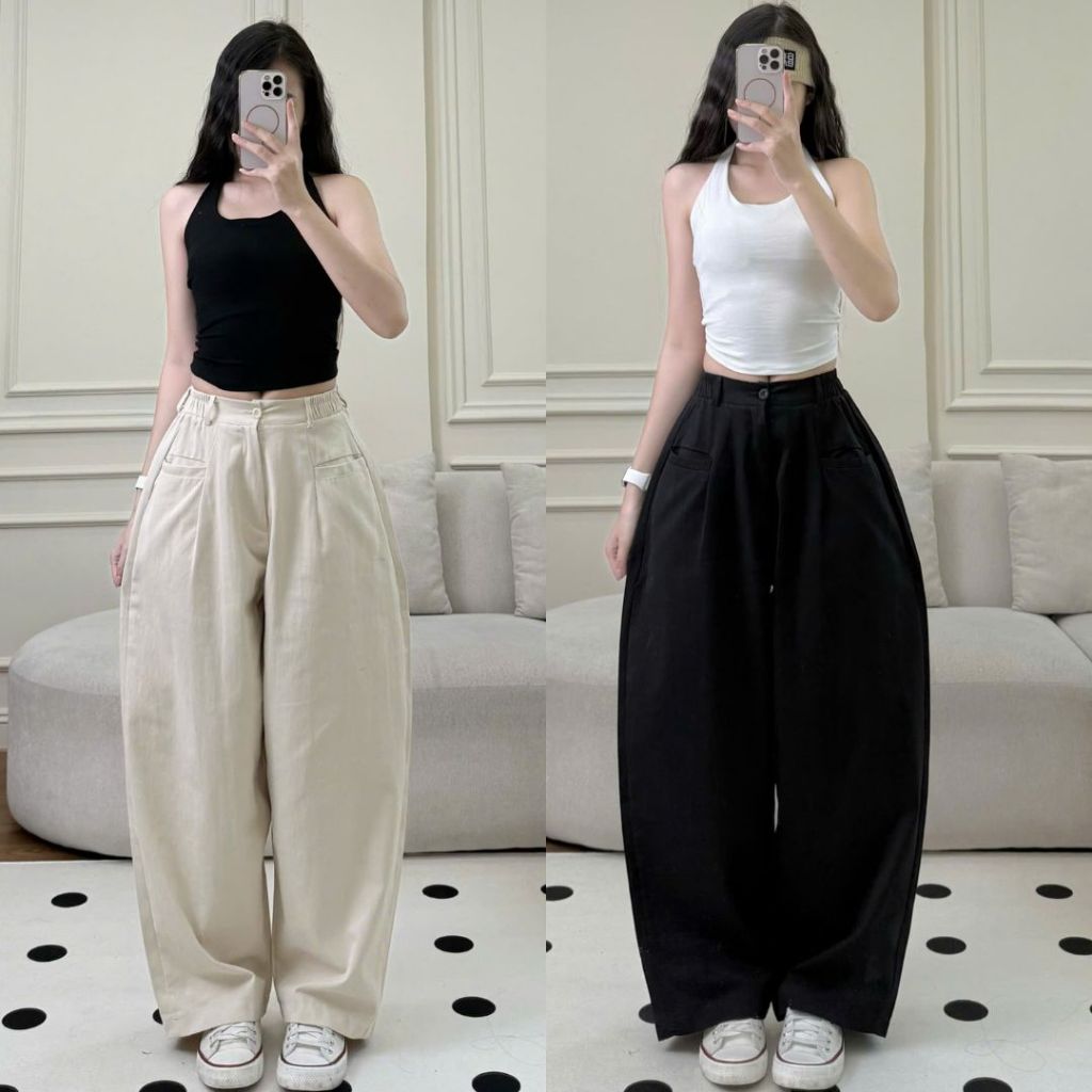 Quần Kaki Harem Dáng Bom Cạp Chun Túi Ngang Unisex Mặc Đi Học Đi Làm Form Rộng Dễ Mặc JOOLATe